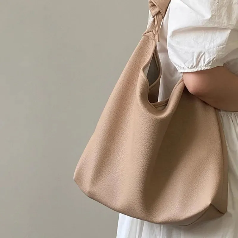TAVIMART  -  Korean Fashion Womens Shoulder Bag Apricot Elegant Gentle Summer Large Capacity Leather Tote Bag Casual Daily New Handbag