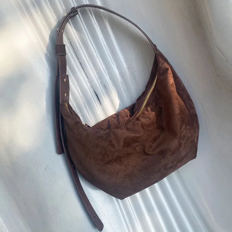 TAVIMART  -  Large capacity design women bag new retro frosted velvet hobos bag armpit bag single shoulder crossbody bag