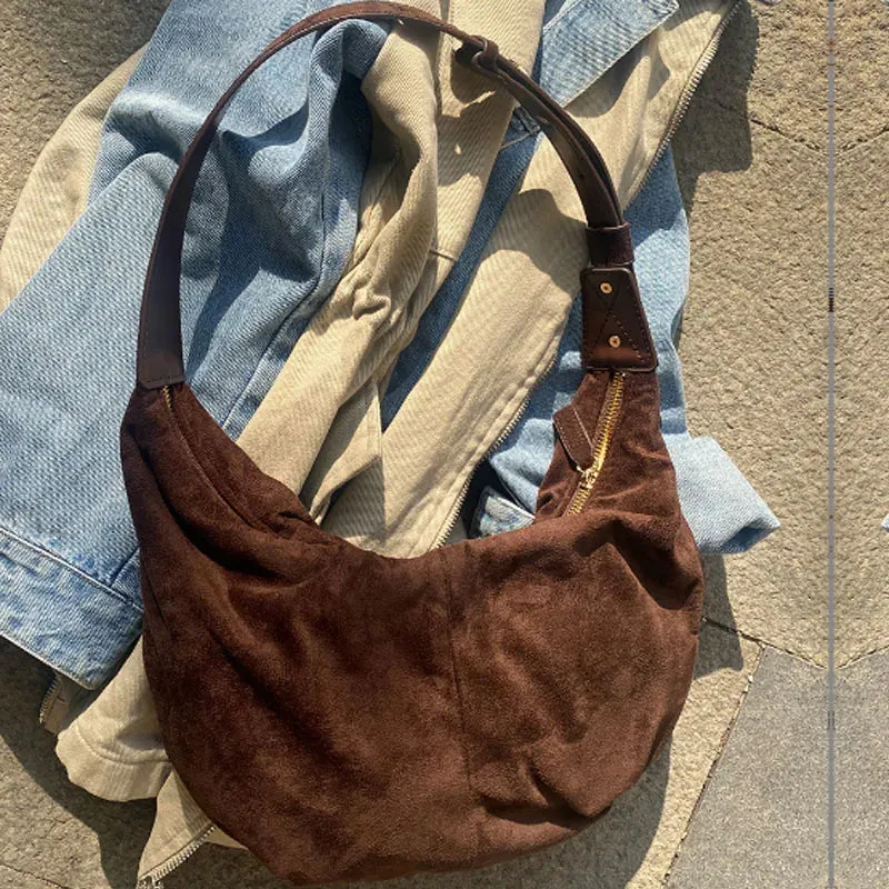 TAVIMART  -  Large capacity design women bag new retro frosted velvet hobos bag armpit bag single shoulder crossbody bag