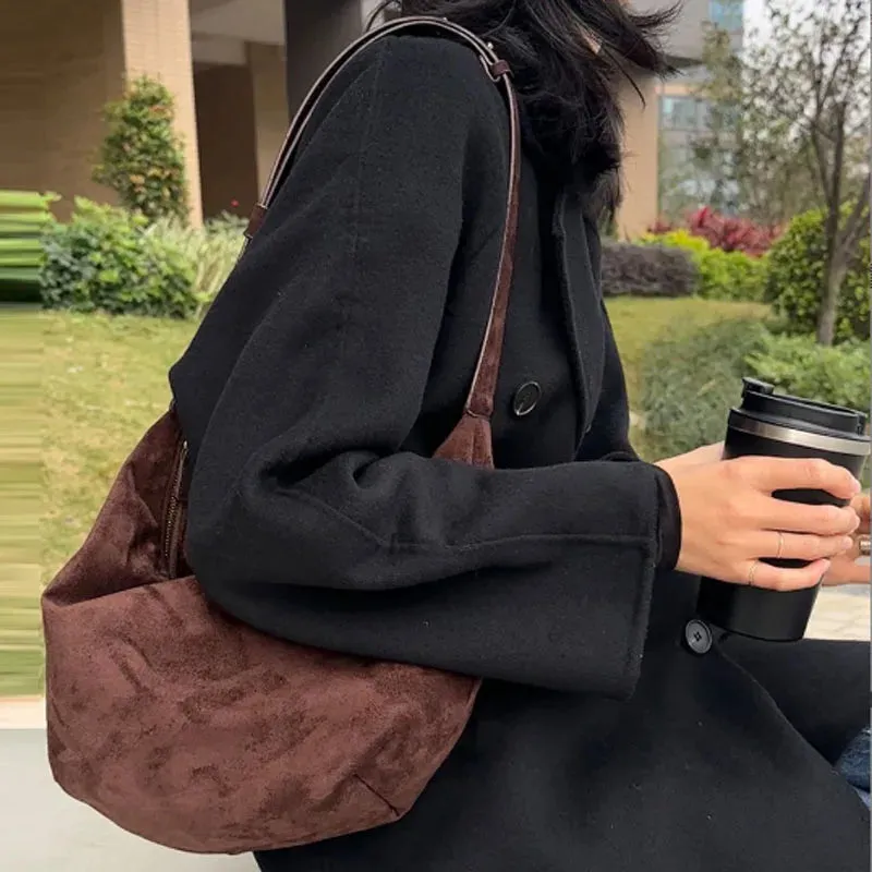TAVIMART  -  Large capacity design women bag new retro frosted velvet hobos bag armpit bag single shoulder crossbody bag