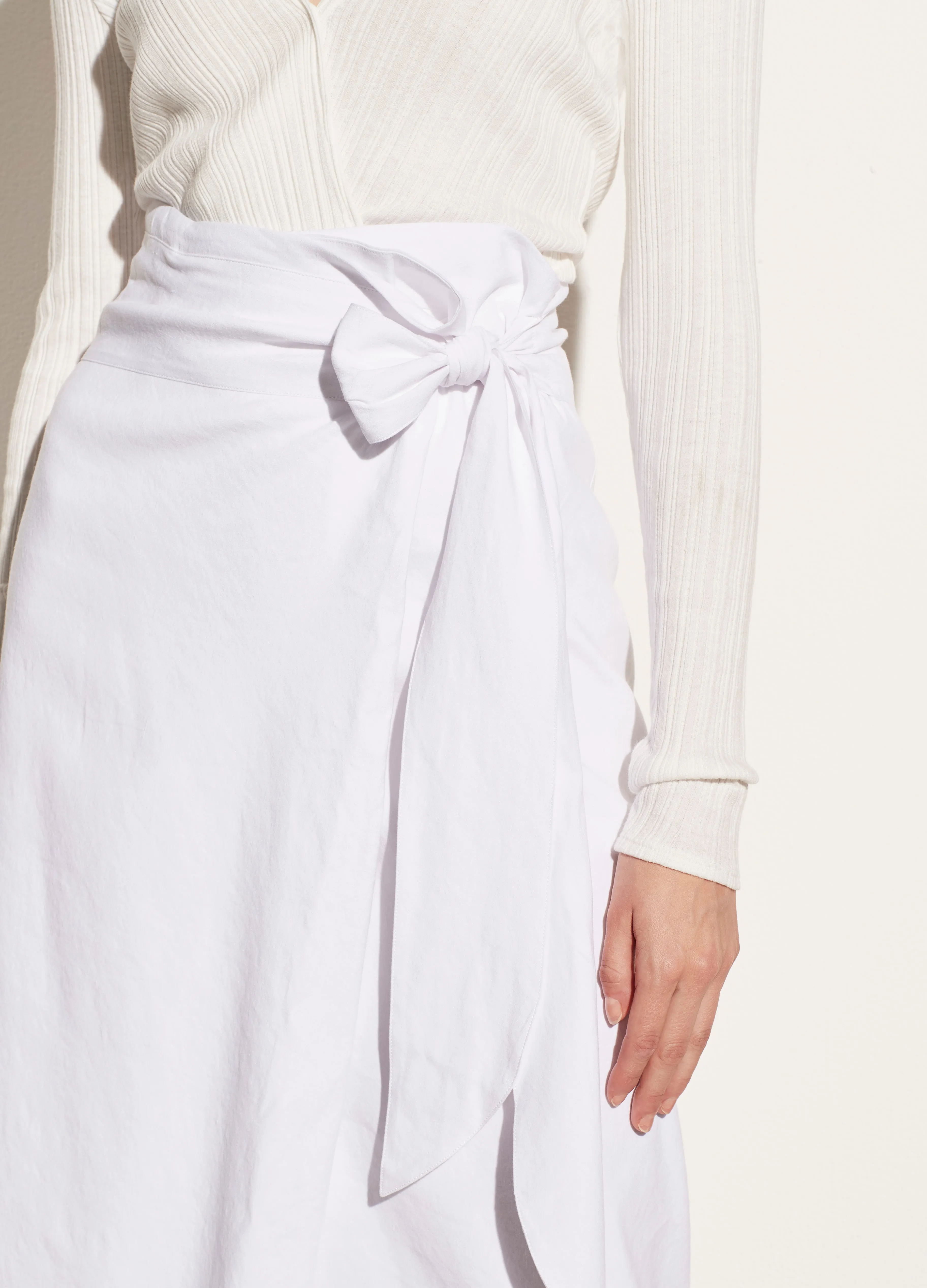 Tie Front Linen Skirt in Optic White