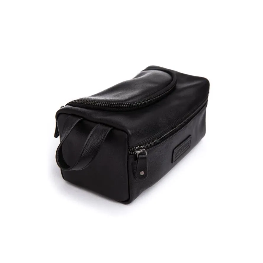 Unisex Leather Jett Toilet Bag - Black