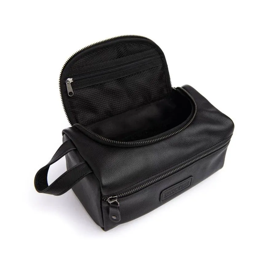 Unisex Leather Jett Toilet Bag - Black