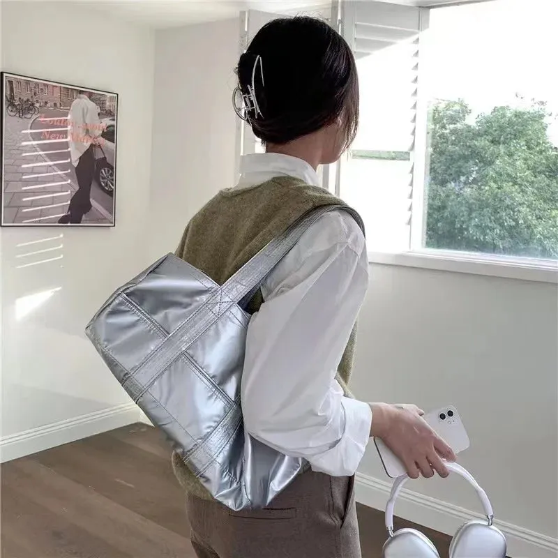 Uniwim Retro Sliver Shoulder Bag Women New Vintage High Street Handle Casual Handbag Female Harajuku Solid Underarm Bag Y2k