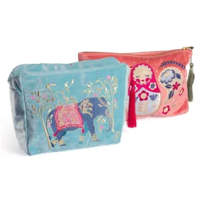 Velvet Embroidered Zip Pouch