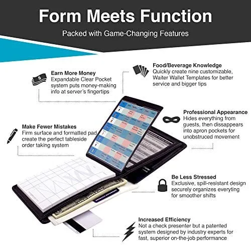 Waiter Wallet Deluxe Server Book Organizer and Restaurant Guest Order Pad for Waitresses, Waiters and Bartenders, Medium Size fits Apron Pockets