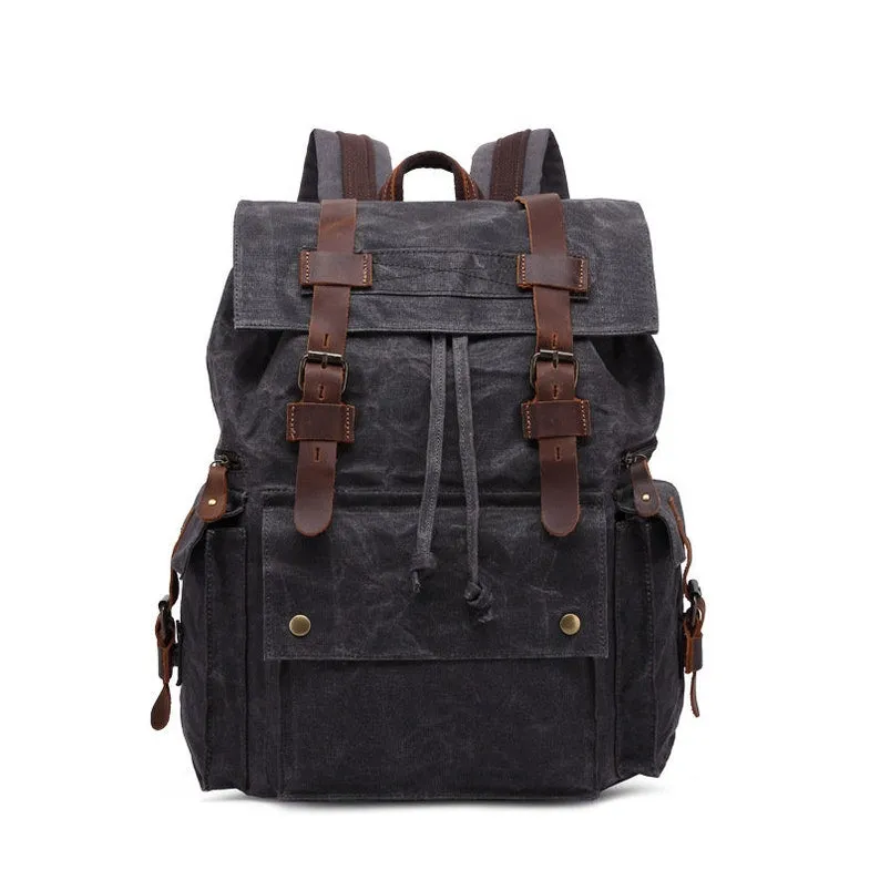 Waxed Canvas School Backpack Large Capacity Travel Backpack Men's Hiking Rucksack Christmas Gifts