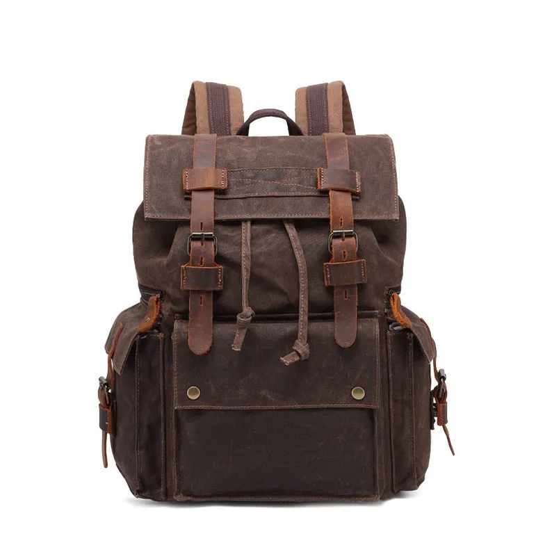 Waxed Canvas School Backpack Large Capacity Travel Backpack Men's Hiking Rucksack Christmas Gifts
