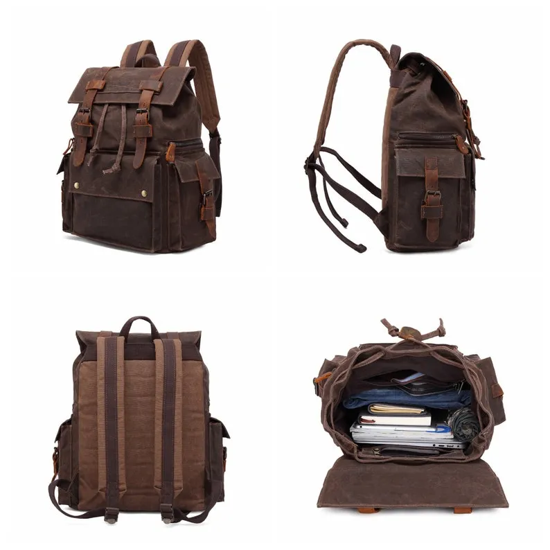 Waxed Canvas School Backpack Large Capacity Travel Backpack Men's Hiking Rucksack Christmas Gifts