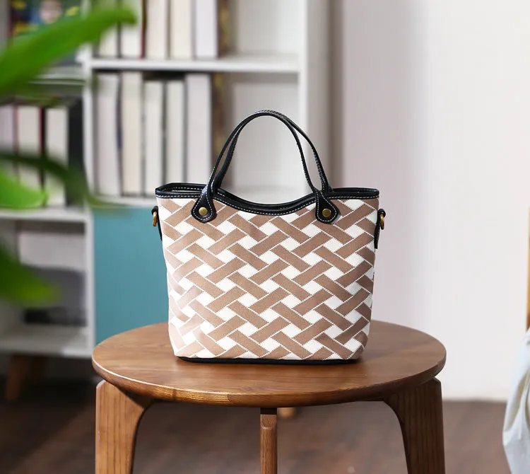 Womens Cotton Canvas Tote Bag With Leather Handles Small Over The Shoulder Purse