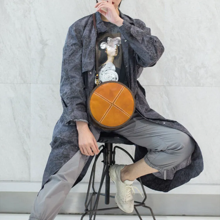 Womens Leather Circle Bag Round Purse Small Crossbody Purse for Women