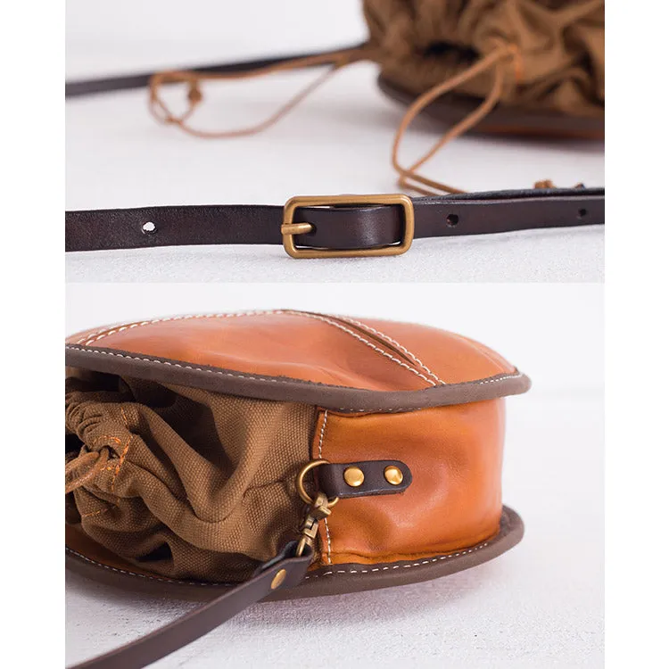 Womens Leather Circle Bag Round Purse Small Crossbody Purse for Women