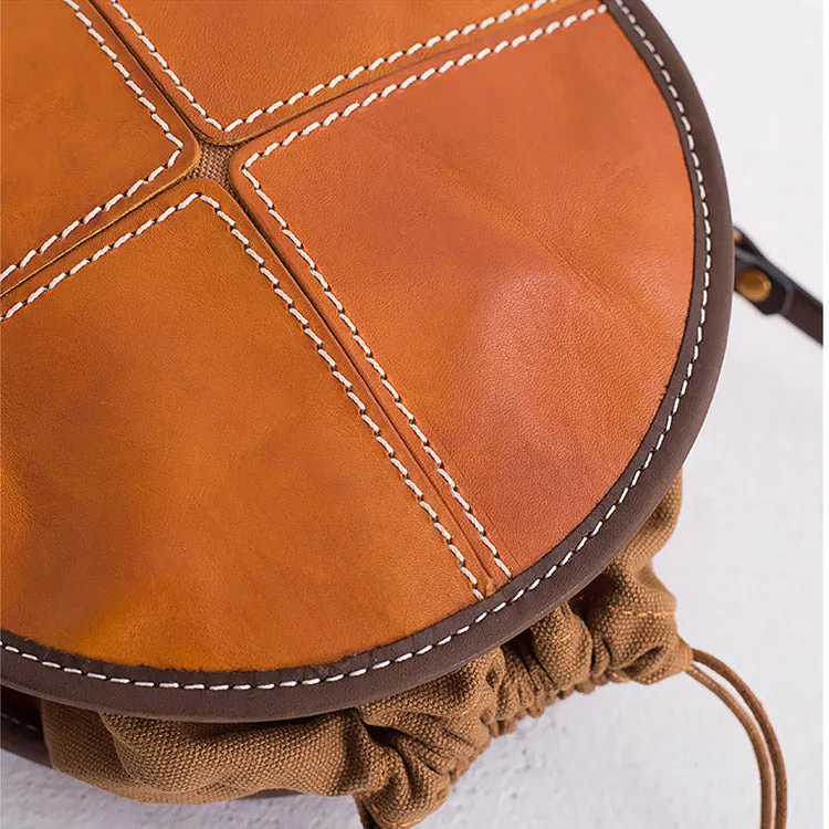 Womens Leather Circle Bag Round Purse Small Crossbody Purse for Women