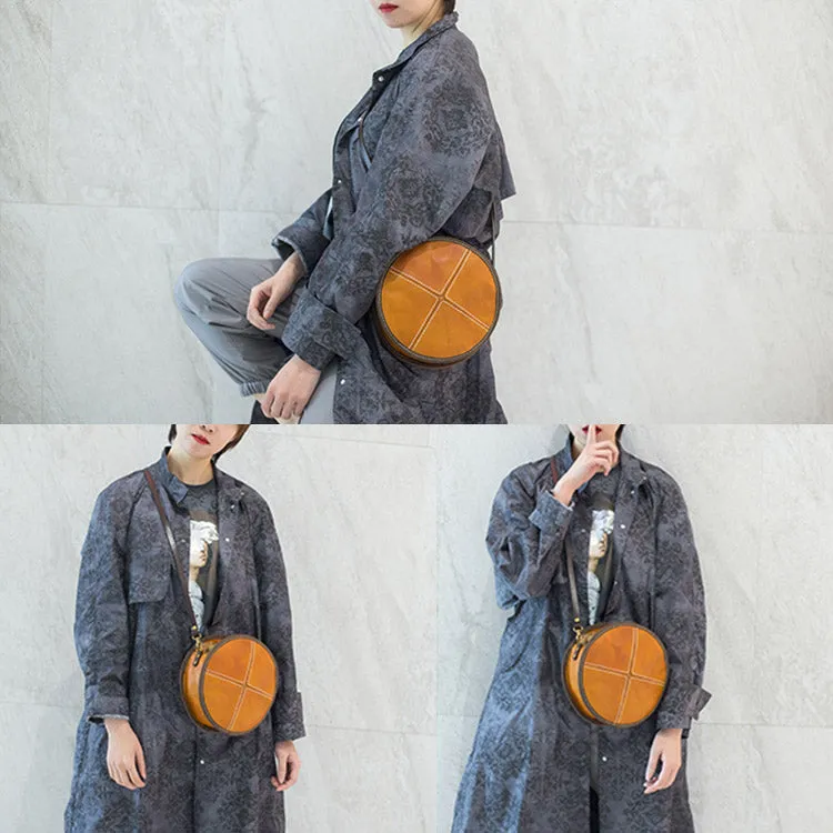 Womens Leather Circle Bag Round Purse Small Crossbody Purse for Women