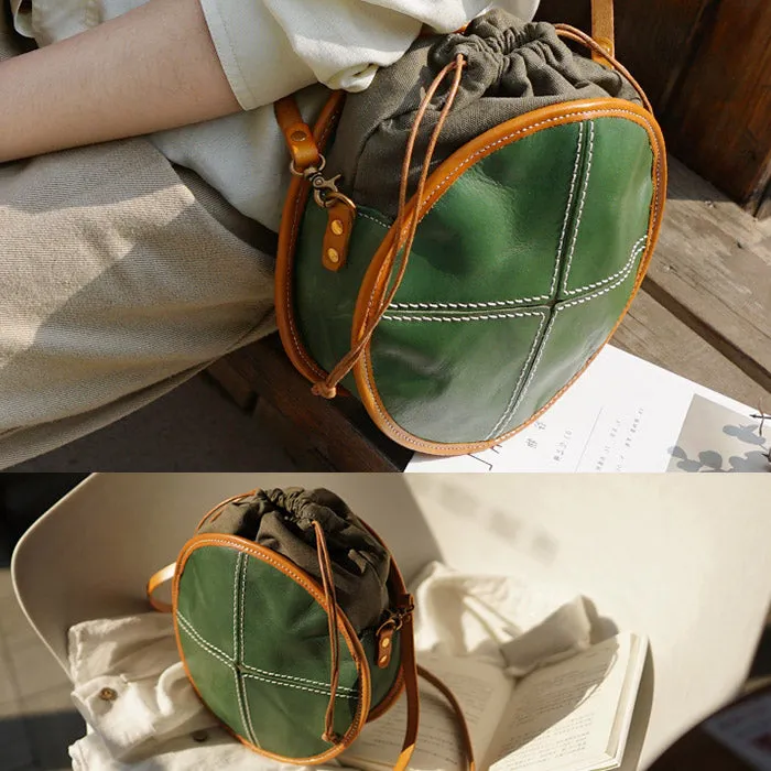 Womens Leather Circle Bag Round Purse Small Crossbody Purse for Women