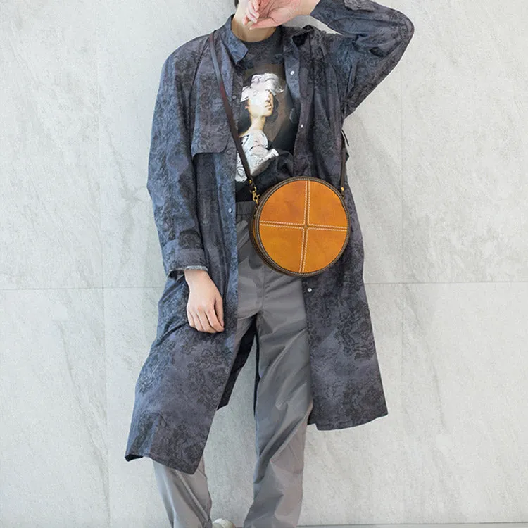 Womens Leather Circle Bag Round Purse Small Crossbody Purse for Women