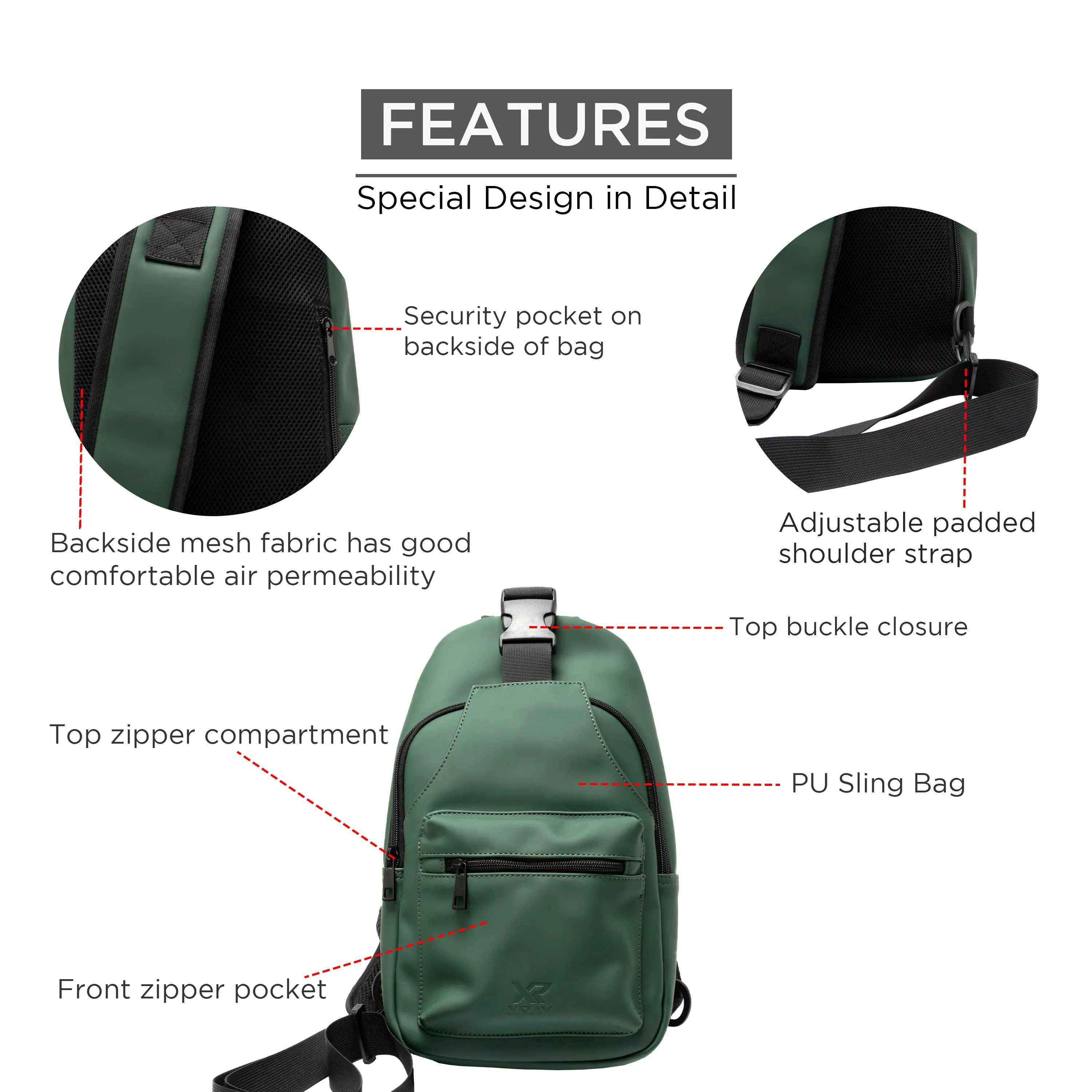X RAY Men's Women's PU Leather Crossbody Sling Bag Backpack for Unisex