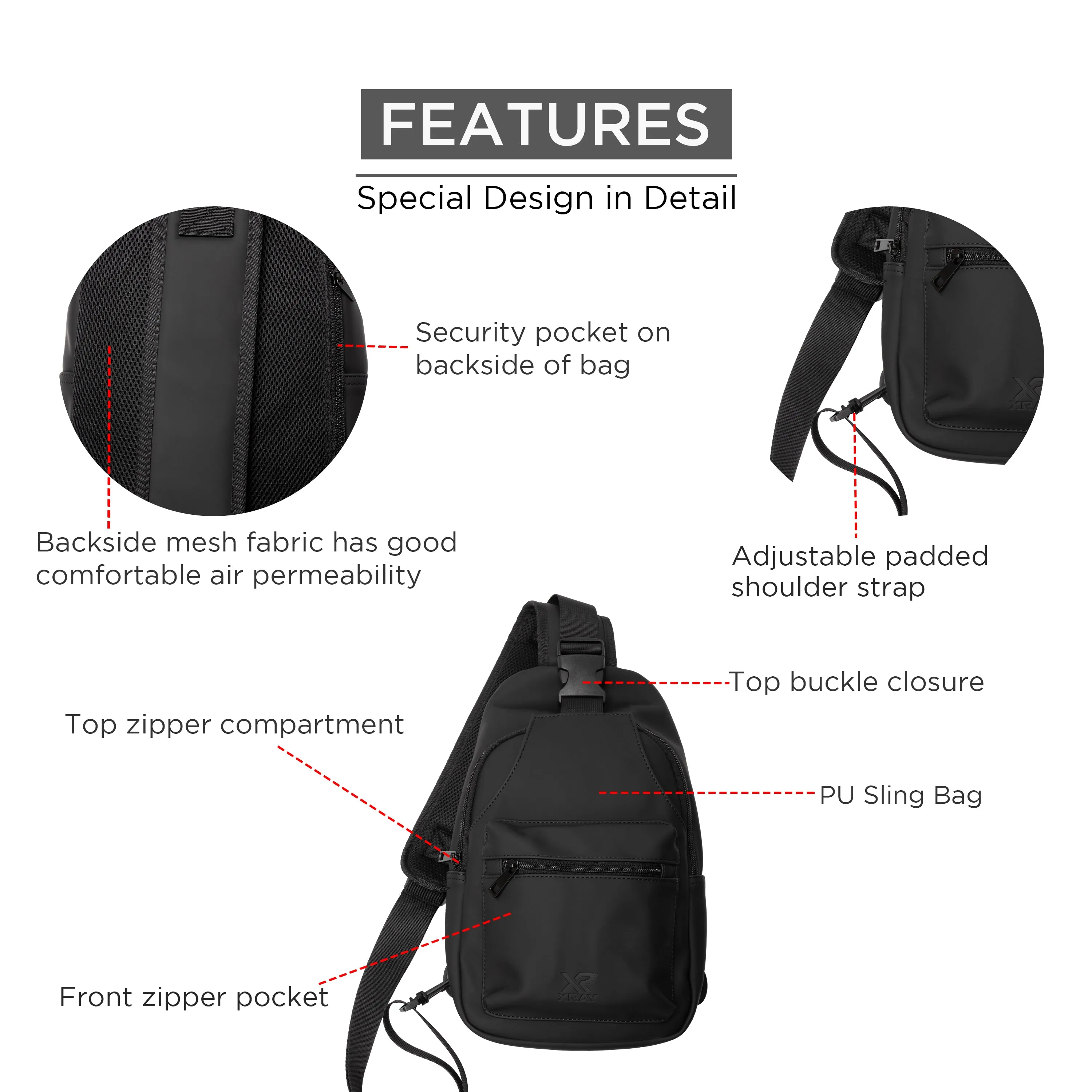 X RAY Men's Women's PU Leather Crossbody Sling Bag Backpack for Unisex