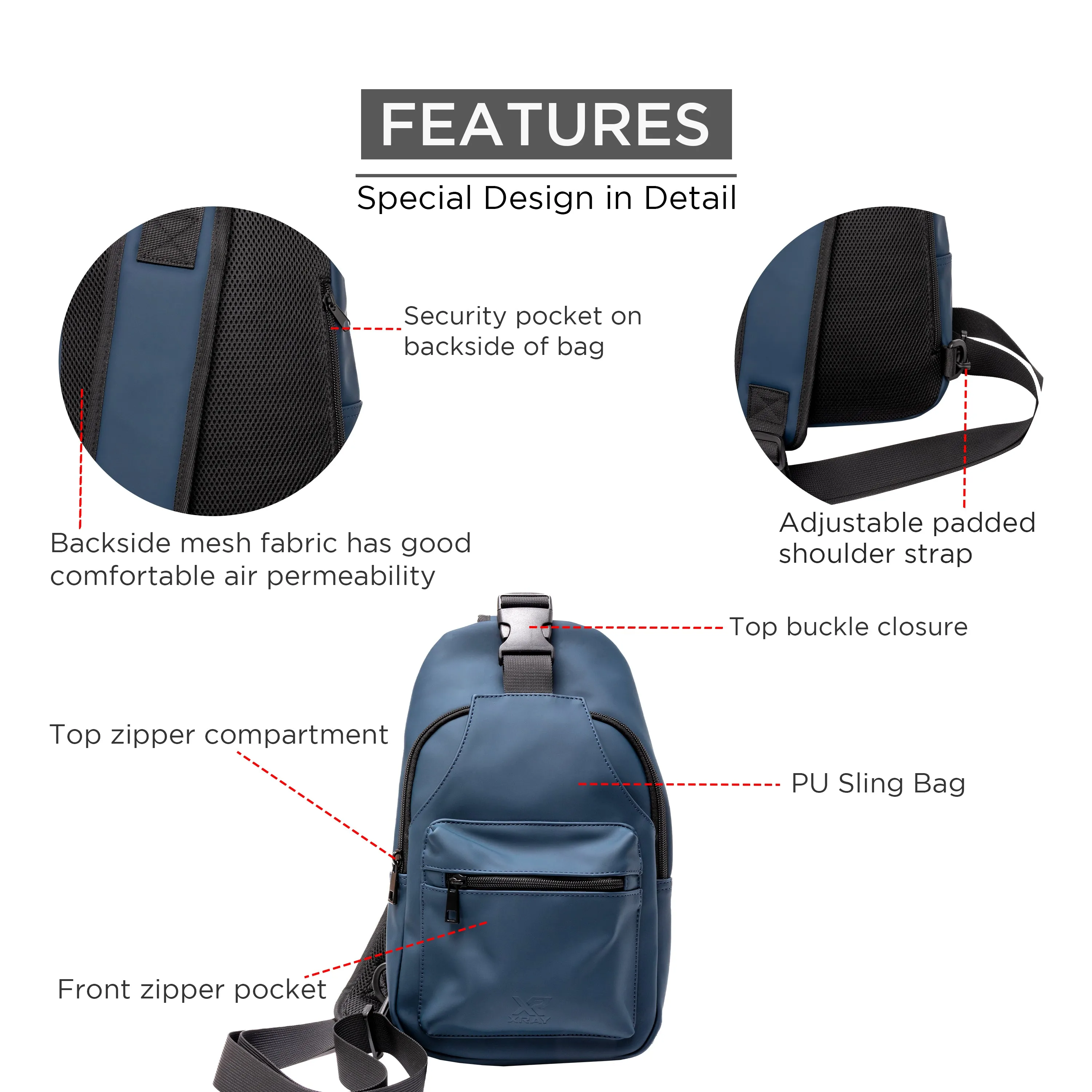 X RAY Men's Women's PU Leather Crossbody Sling Bag Backpack for Unisex