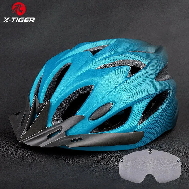 X-TIGER Cycling Helmet Integrally-molded Bicycle Helmet LED Lights MTB Bike Helmet Ultralight Sports Safe Hat With Goggles Visor