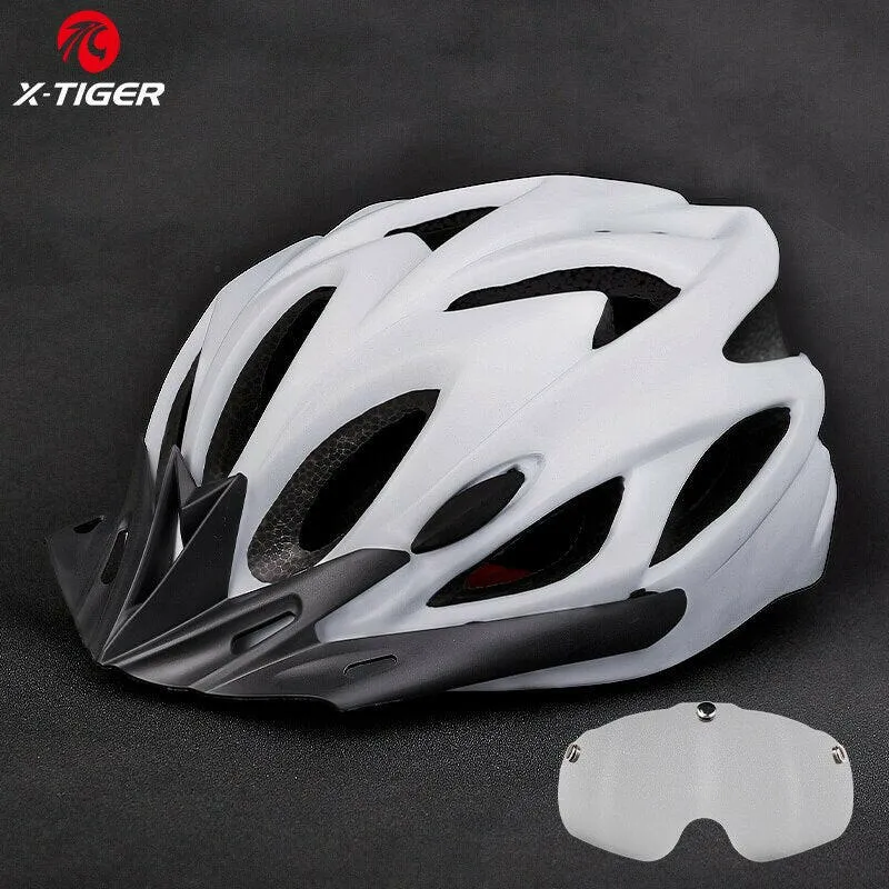 X-TIGER Cycling Helmet Integrally-molded Bicycle Helmet LED Lights MTB Bike Helmet Ultralight Sports Safe Hat With Goggles Visor