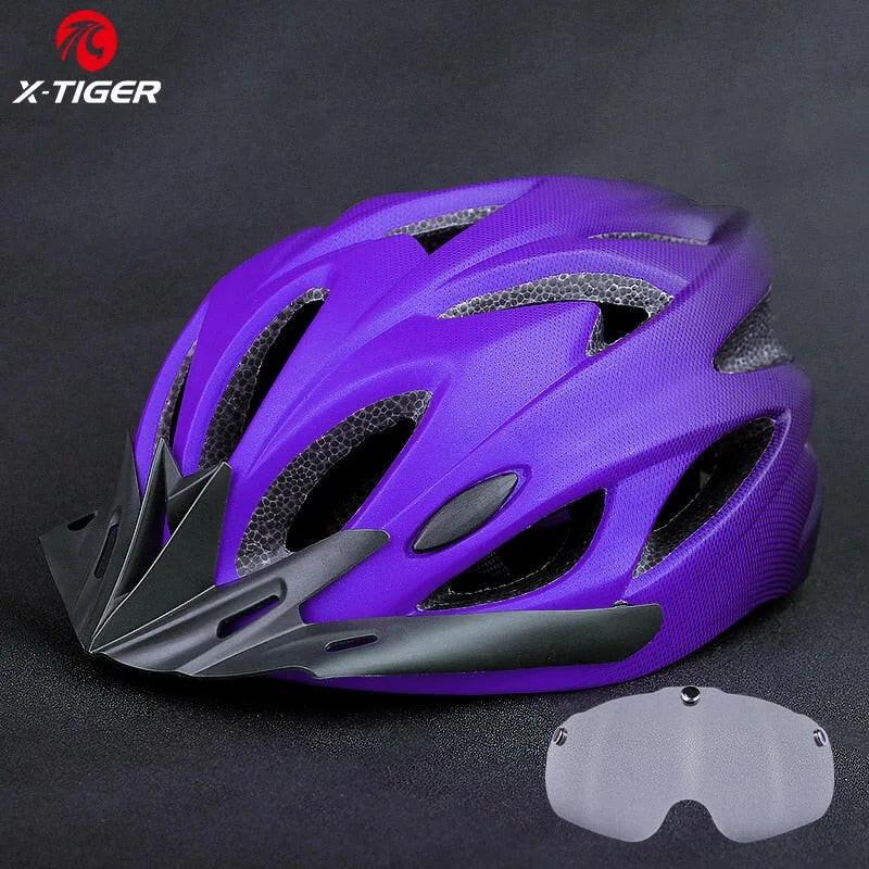 X-TIGER Cycling Helmet Integrally-molded Bicycle Helmet LED Lights MTB Bike Helmet Ultralight Sports Safe Hat With Goggles Visor