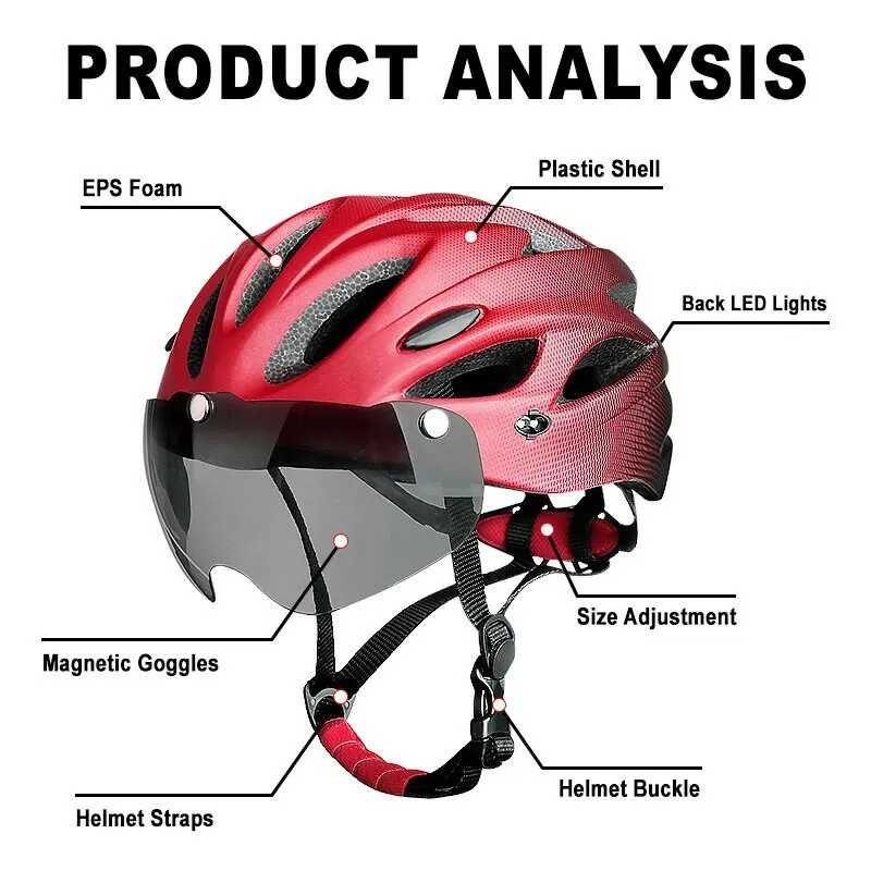 X-TIGER Cycling Helmet Integrally-molded Bicycle Helmet LED Lights MTB Bike Helmet Ultralight Sports Safe Hat With Goggles Visor