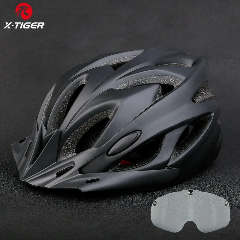 X-TIGER Cycling Helmet Integrally-molded Bicycle Helmet LED Lights MTB Bike Helmet Ultralight Sports Safe Hat With Goggles Visor