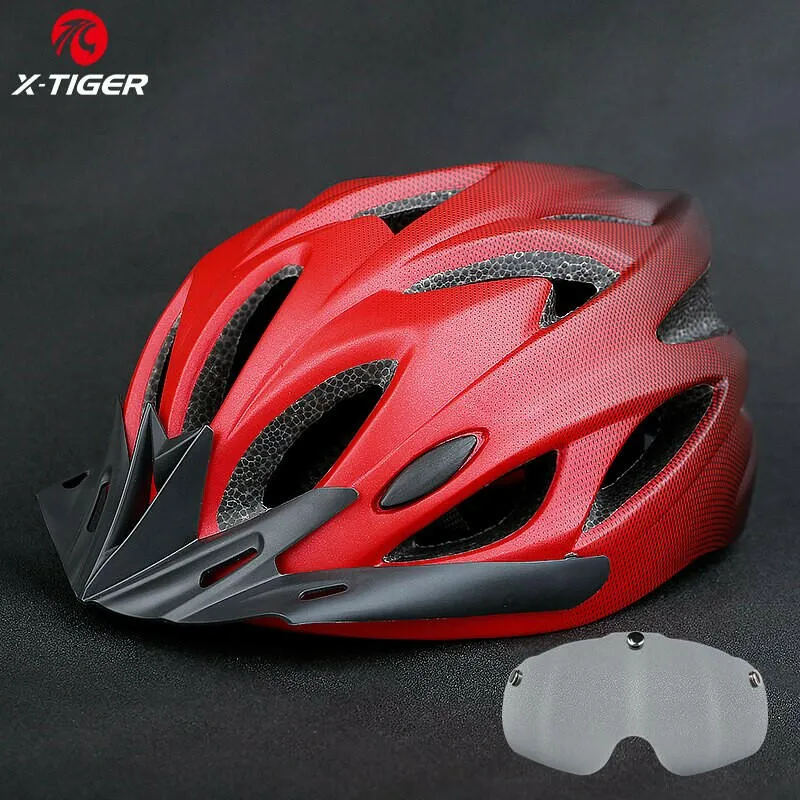 X-TIGER Cycling Helmet Integrally-molded Bicycle Helmet LED Lights MTB Bike Helmet Ultralight Sports Safe Hat With Goggles Visor